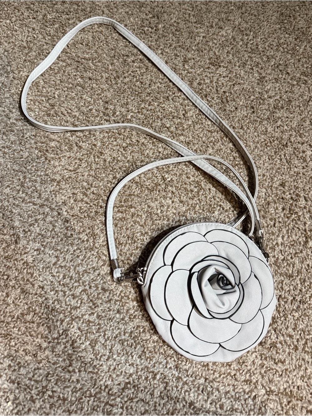 White Floral Applique Round Crossbody Bag